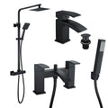 FNX Bathrooms Square Black Thermostatic Overhead Shower Kit with Handheld & Lucia Basin & Bath Shower Mixer Taps Pack
