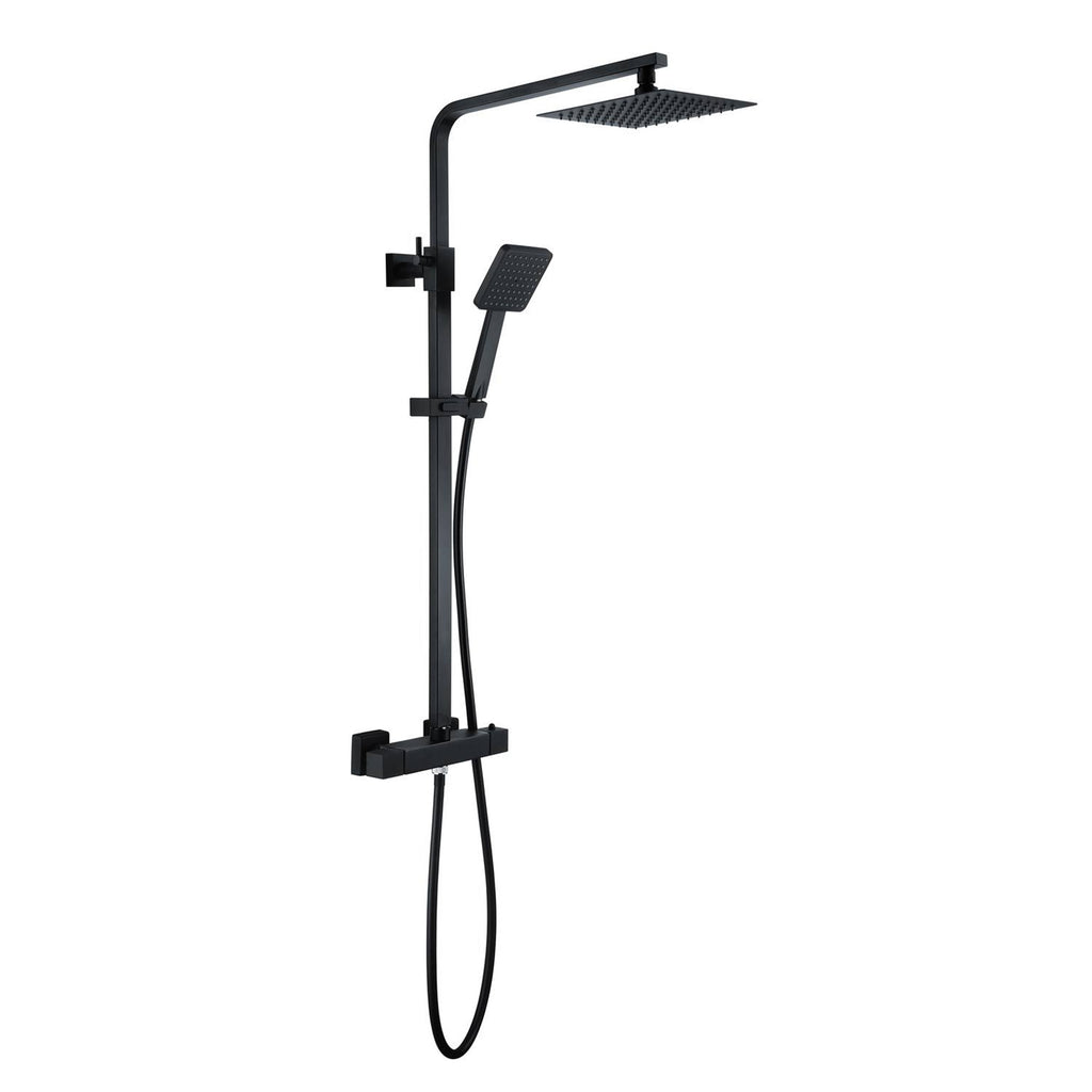 FNX Bathrooms Square Black Thermostatic Overhead Shower Kit with Handheld & Lucia Basin & Bath Shower Mixer Taps Pack