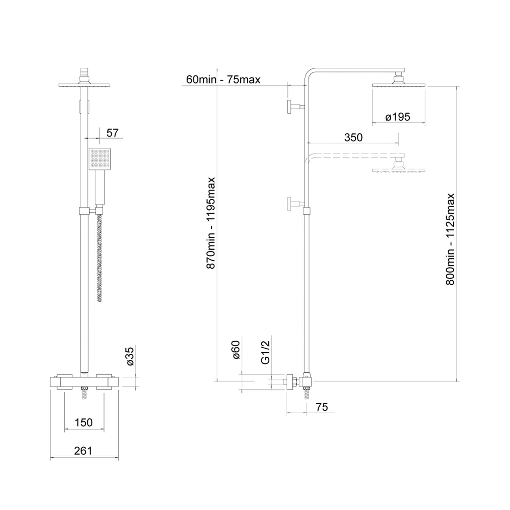 FNX Bathrooms Square Black Thermostatic Overhead Shower Kit with Handheld & Lucia Basin & Bath Shower Mixer Taps Pack