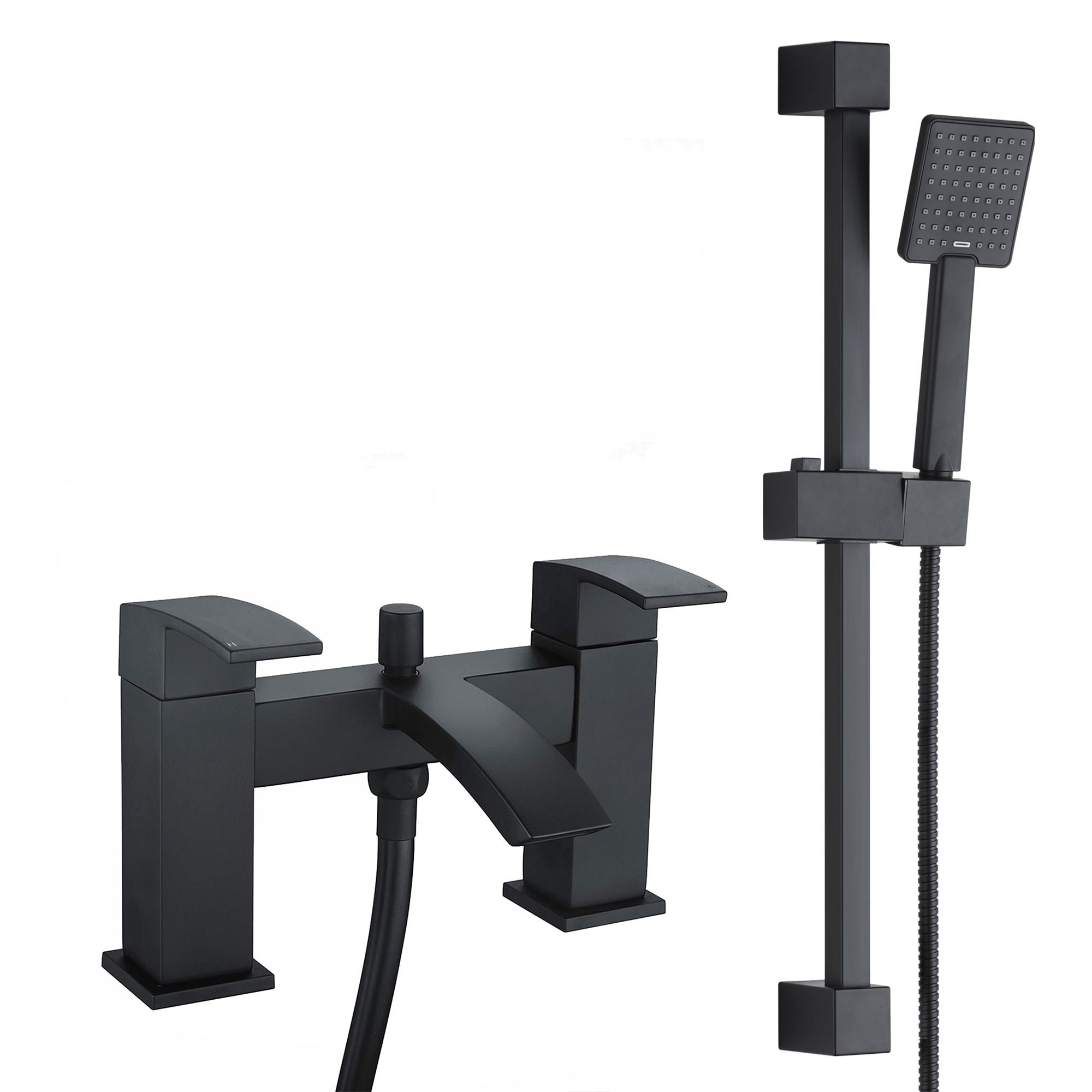 Matt Black Lucia Bath Shower Mixer Tap & Square Shower Slider Rail Kit