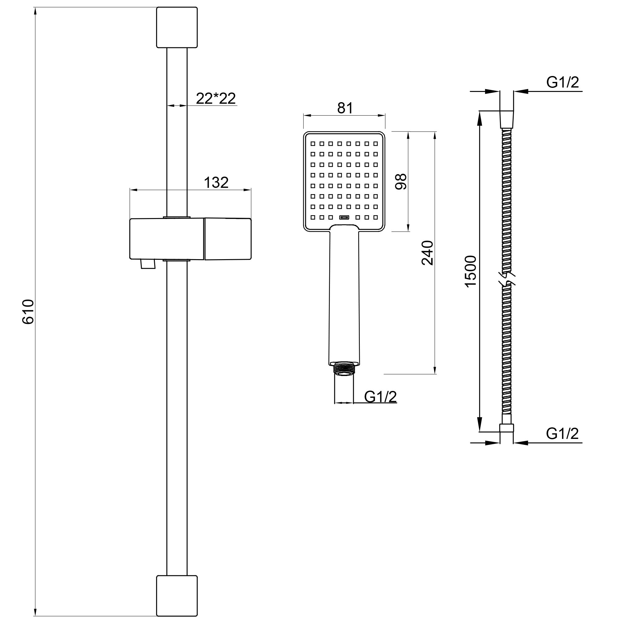 Matt Black Form Bath Shower Mixer Tap & Square Shower Slide Rail Kit