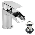 FNX Bathrooms Waterfall Basin Mixer Tap - Polished Chrome with Slotted Clicker Waste, Ideal for Cloakrooms