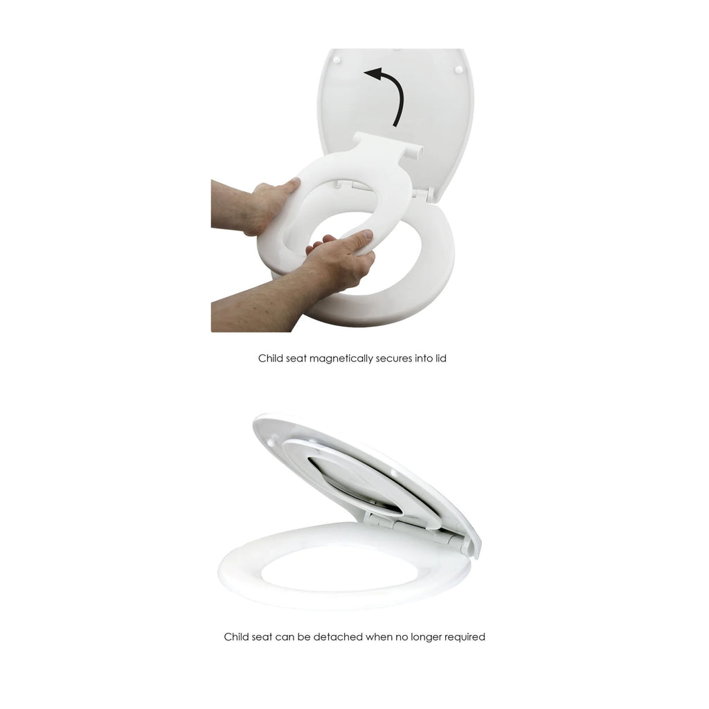 Aqua Family Toilet Seat with Integrated Child Seat - Soft Close, Quick Release & Easy Clean Thermoplastic
