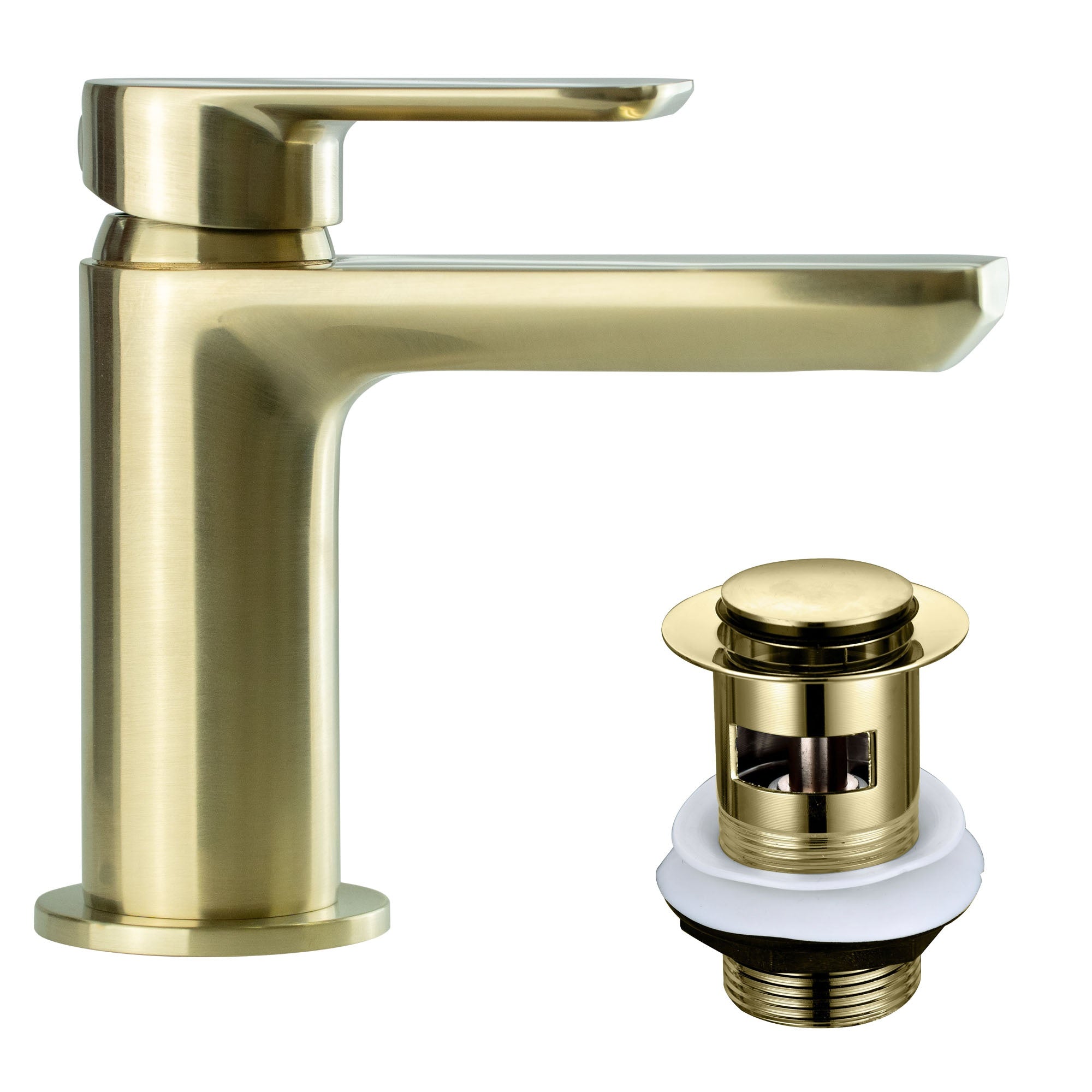 FNX Bathrooms Brushed Brass Basin Mono Mixer Tap with Pop-Up Waste - UK Standard Fit