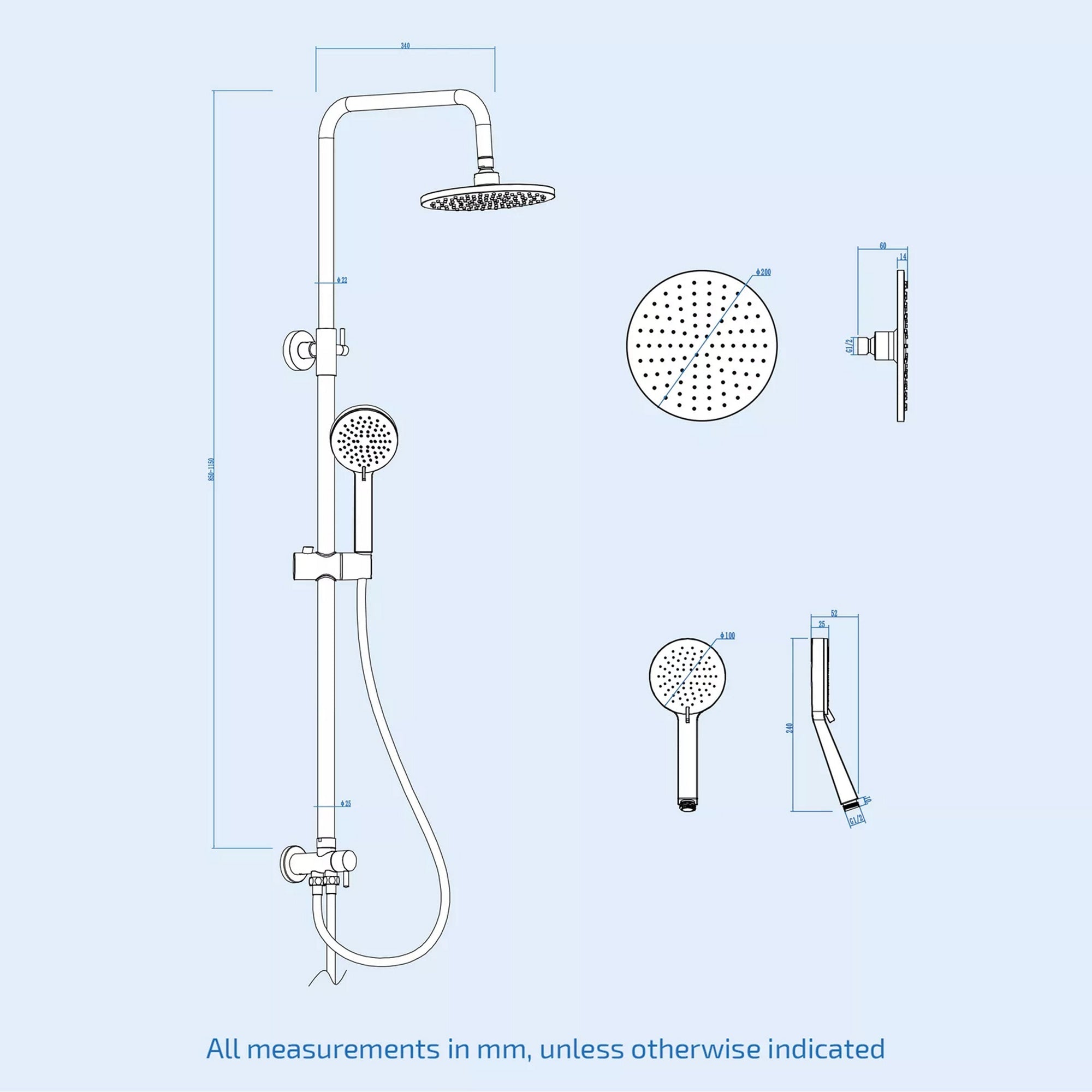 FNX Bathrooms Brushed Brass Thermostatic Mixer Shower Kit with Rainfall & Handheld Heads