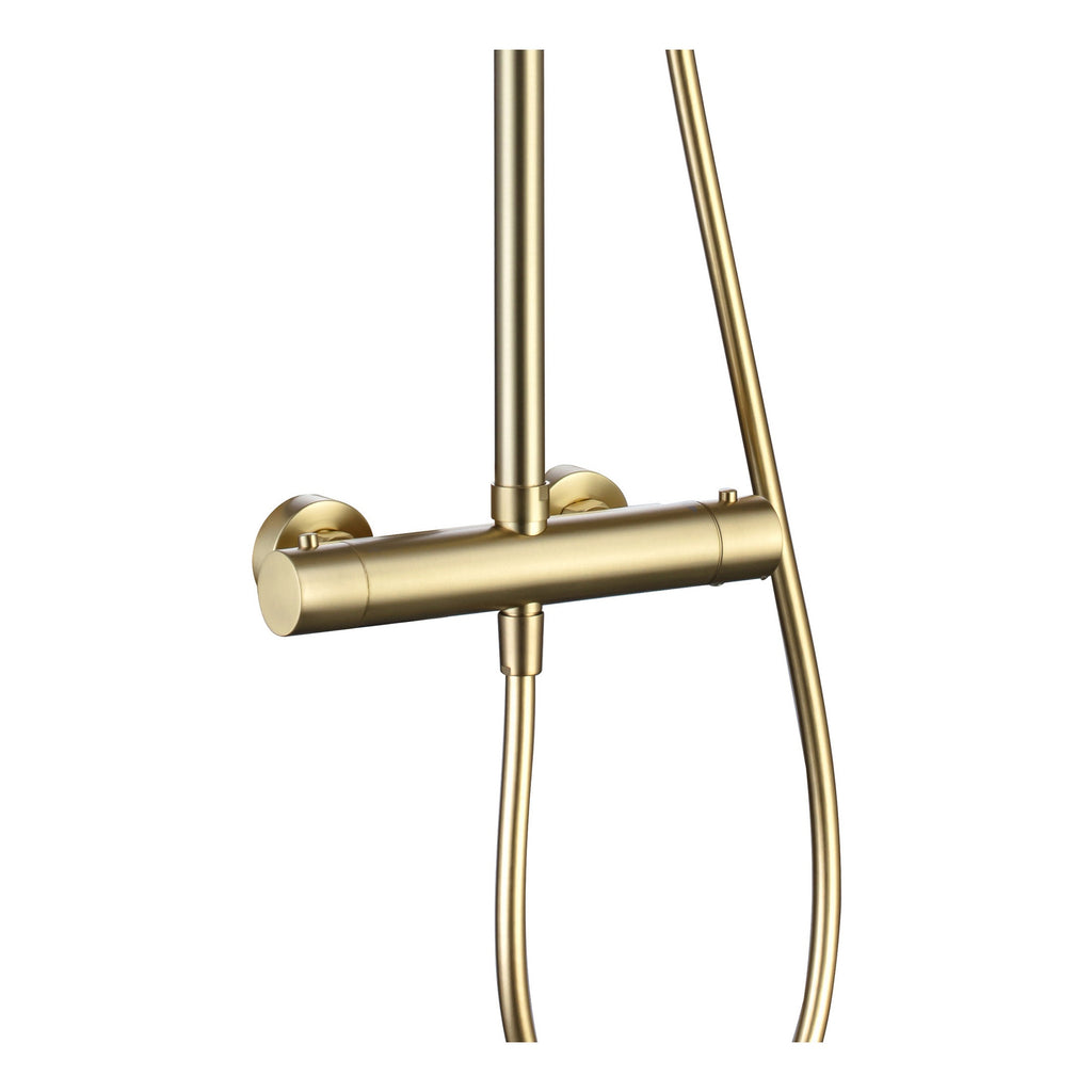 FNX Bathrooms Brushed Brass Thermostatic Mixer Shower Kit with Rainfall & Handheld Heads