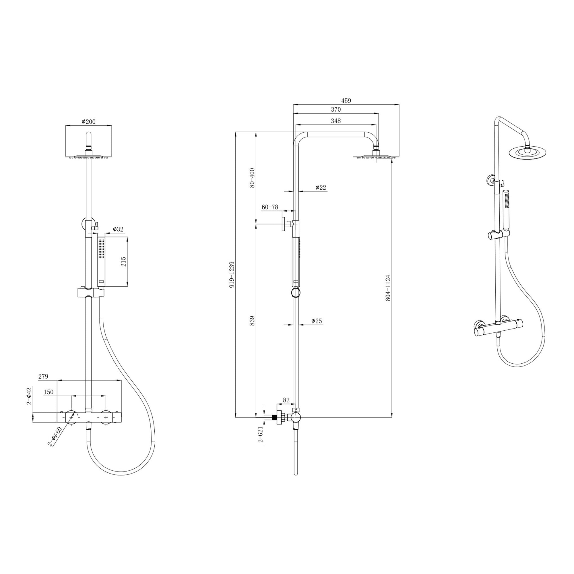 FNX Bathrooms Brushed Brass Thermostatic Mixer Shower Kit with Rainfall & Handheld Heads