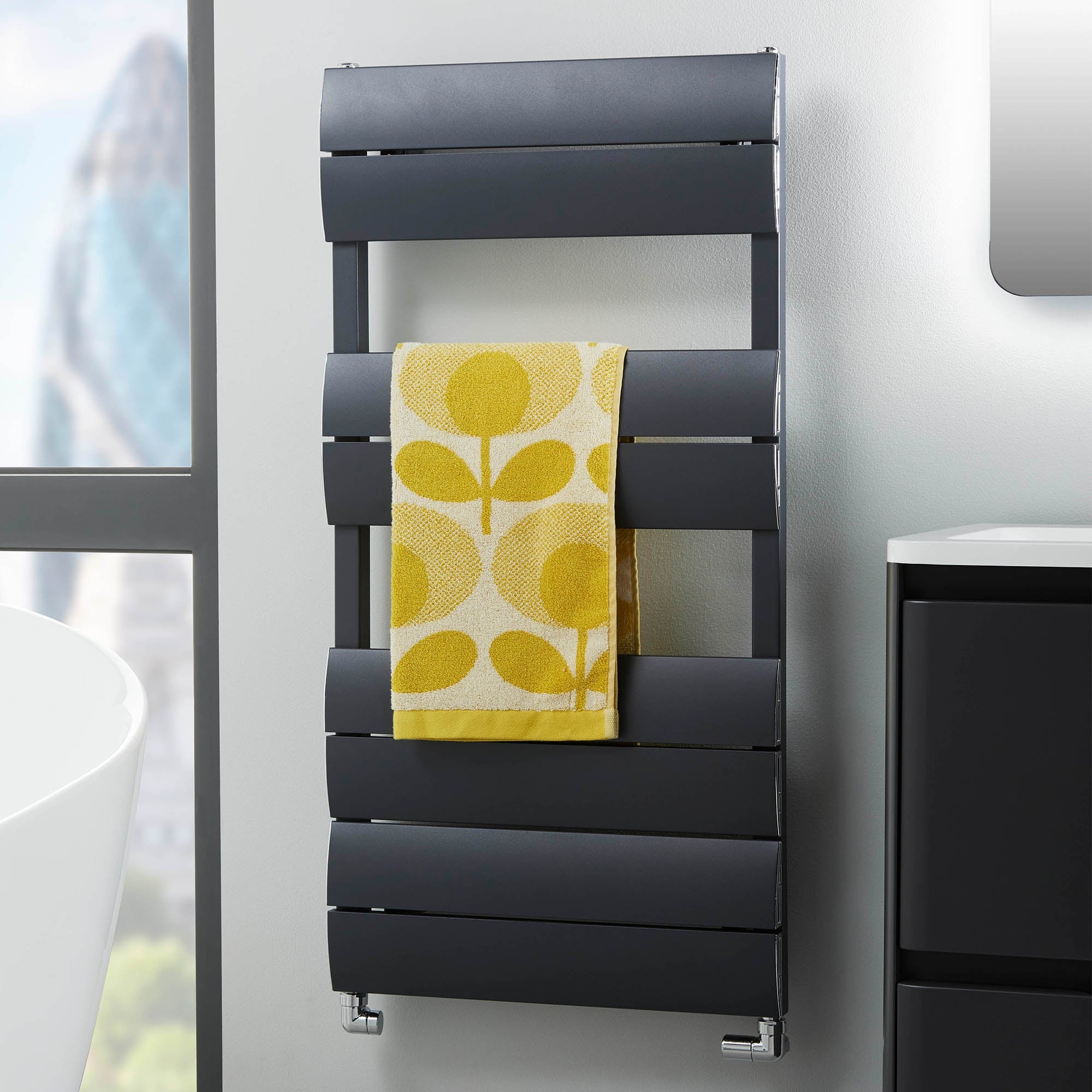 Modern Anthracite Flat Panel Towel Radiator - 500x1000mm Dual Fuel Bathroom Towel Warmer