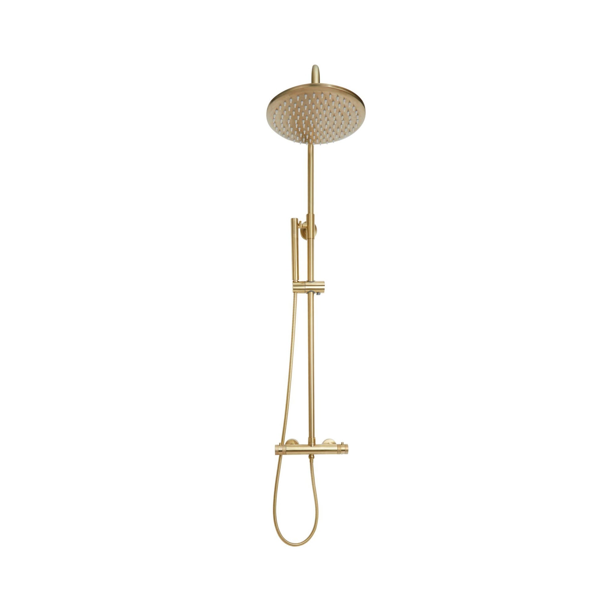 FNX Bathrooms Thermostatic Rigid Riser Shower Kit with Diamond Cut Handles - Brushed Brass Finish