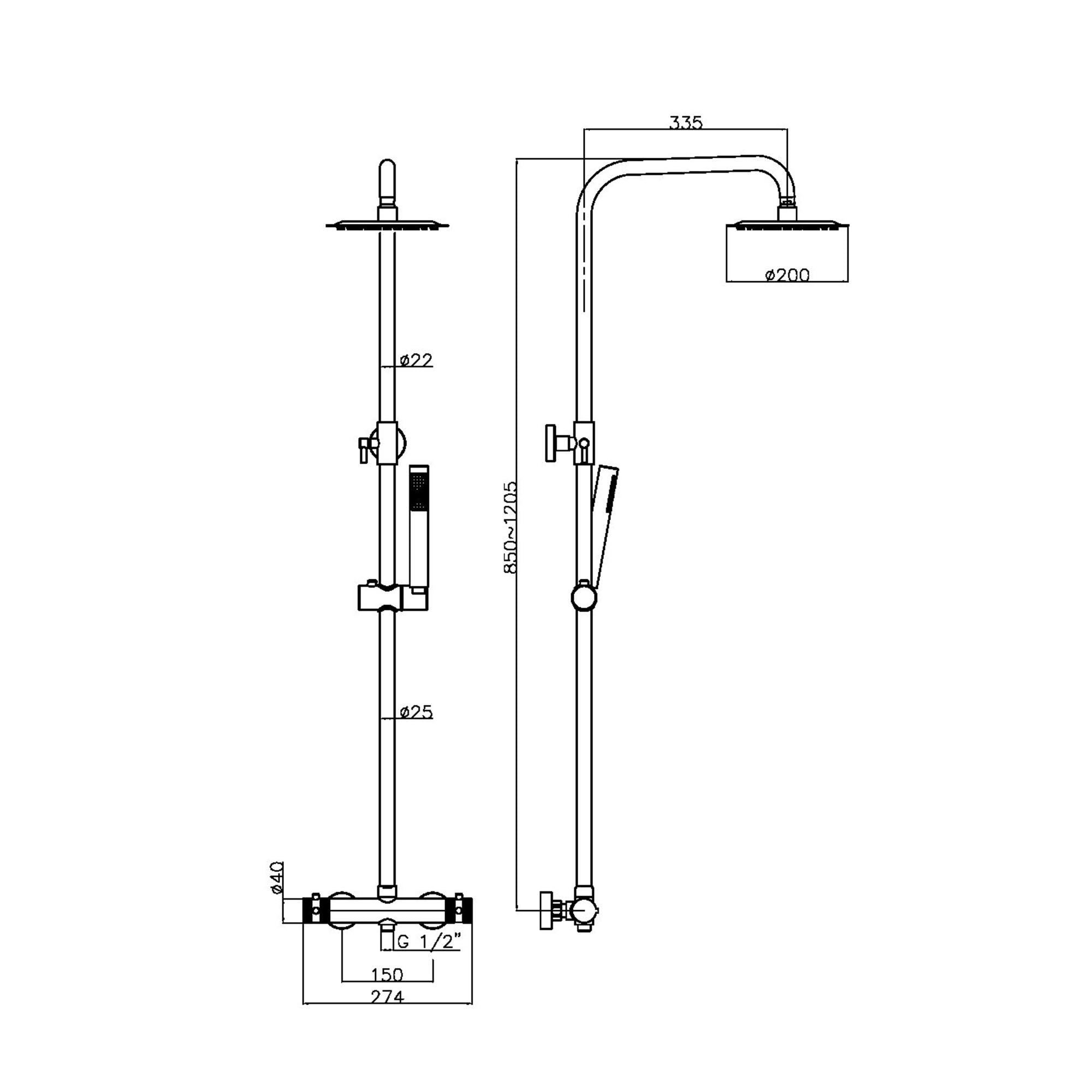 FNX Bathrooms Thermostatic Rigid Riser Shower Kit with Diamond Cut Handles - Brushed Brass Finish