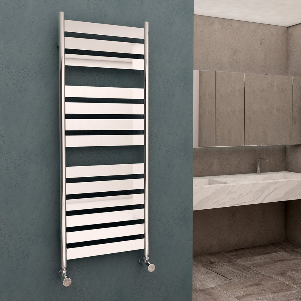 Chrome Flat Panel Towel Rail 500x960mm, Modern Ladder Radiator for Bathrooms (954 BTU)