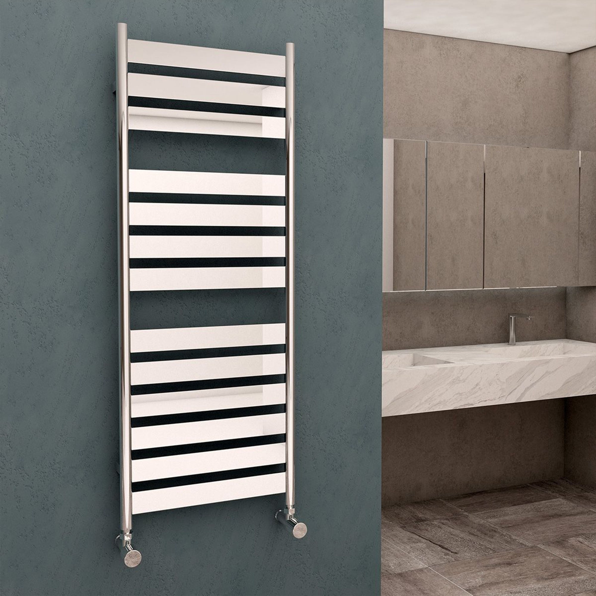 Chrome Flat Panel Towel Rail 500x960mm, Modern Ladder Radiator for Bathrooms (954 BTU)