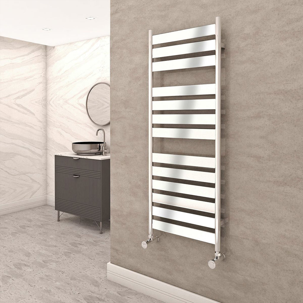 Chrome Flat Panel Towel Rail 500x960mm, Modern Ladder Radiator for Bathrooms (954 BTU)