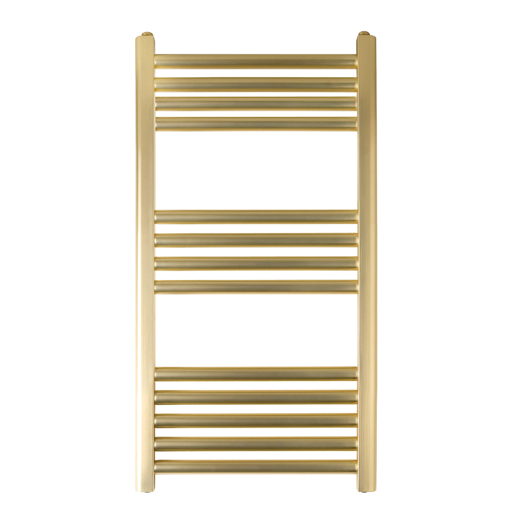 FNX Bathrooms  VOS Brushed Brass Dual Fuel Towel Radiator - 800x400mm Vertical Ladder Rail for Bathrooms
