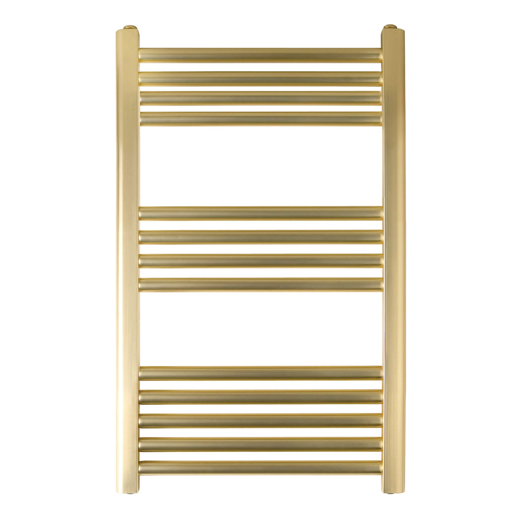 FNX Bathrooms Luxury Brushed Brass 800 x 500mm Towel Radiator, Efficient 859 BTU Output, Dual Fuel Capable
