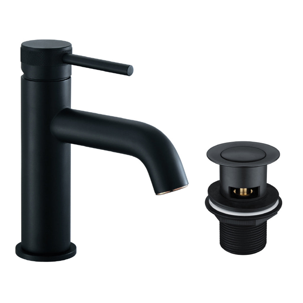 Ravello Matt Black Basin & Bath Shower Mixer Tap Set with Waste - Modern Brass Design