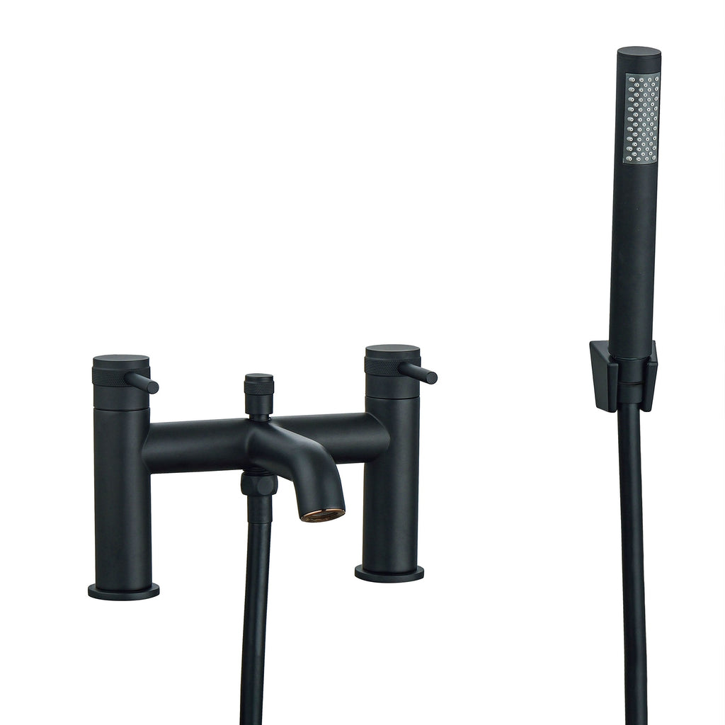 Ravello Matt Black Basin & Bath Shower Mixer Tap Set with Waste - Modern Brass Design