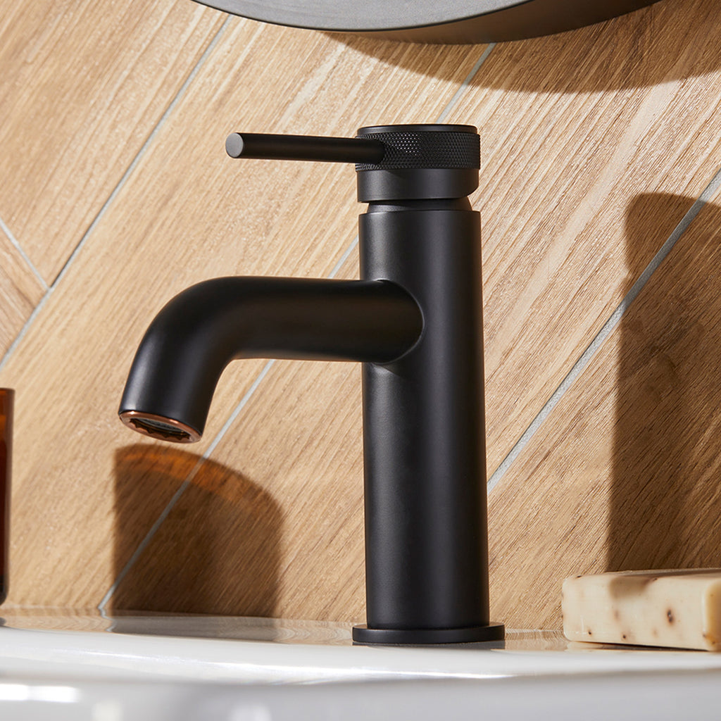Ravello Matt Black Basin & Bath Shower Mixer Tap Set with Waste - Modern Brass Design