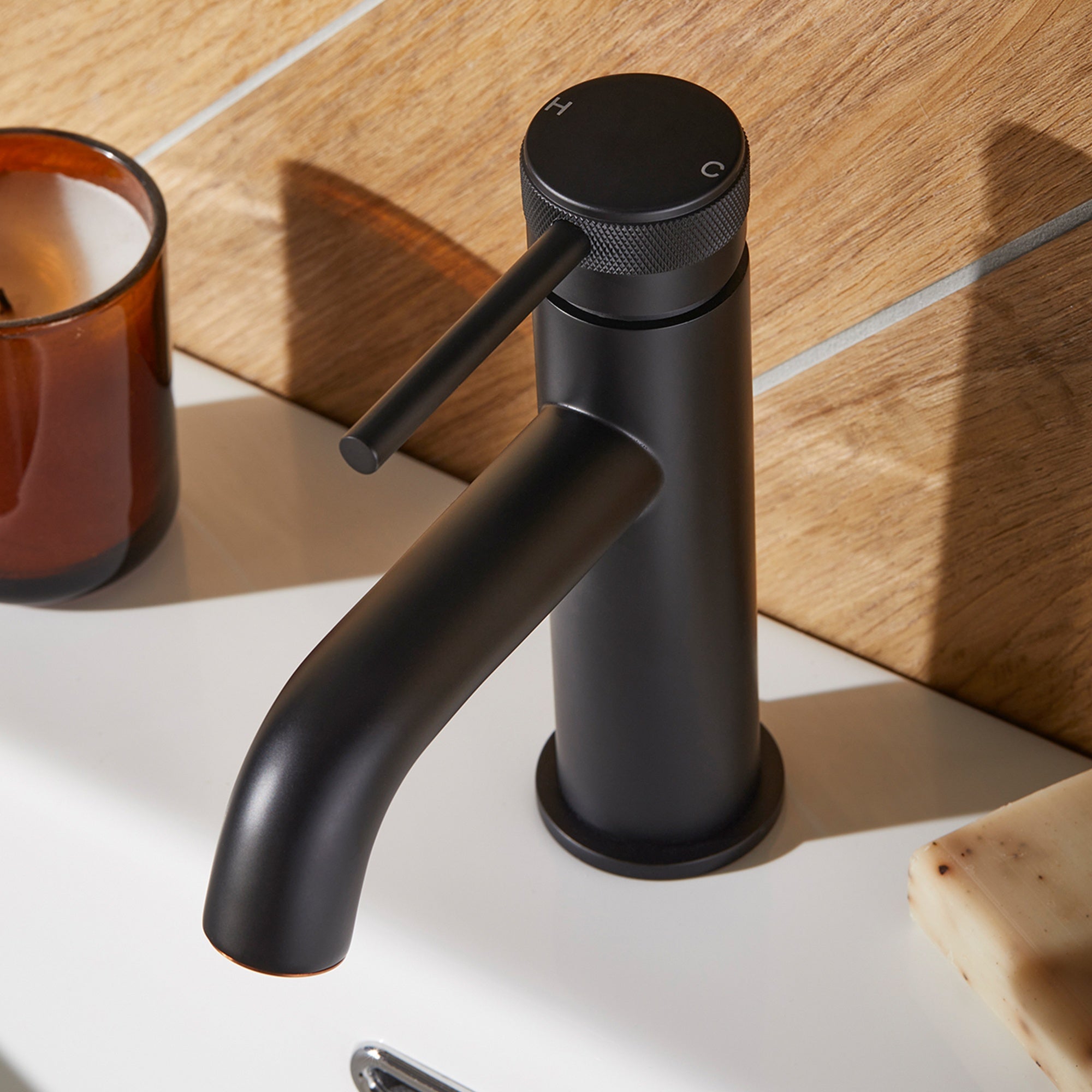 Ravello Matt Black Basin & Bath Shower Mixer Tap Set with Waste - Modern Brass Design