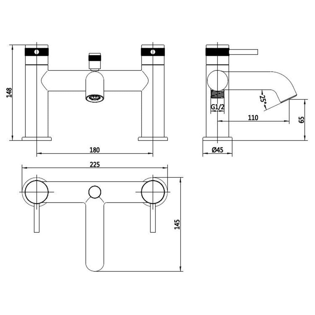 Ravello Matt Black Basin & Bath Shower Mixer Tap Set with Waste - Modern Brass Design