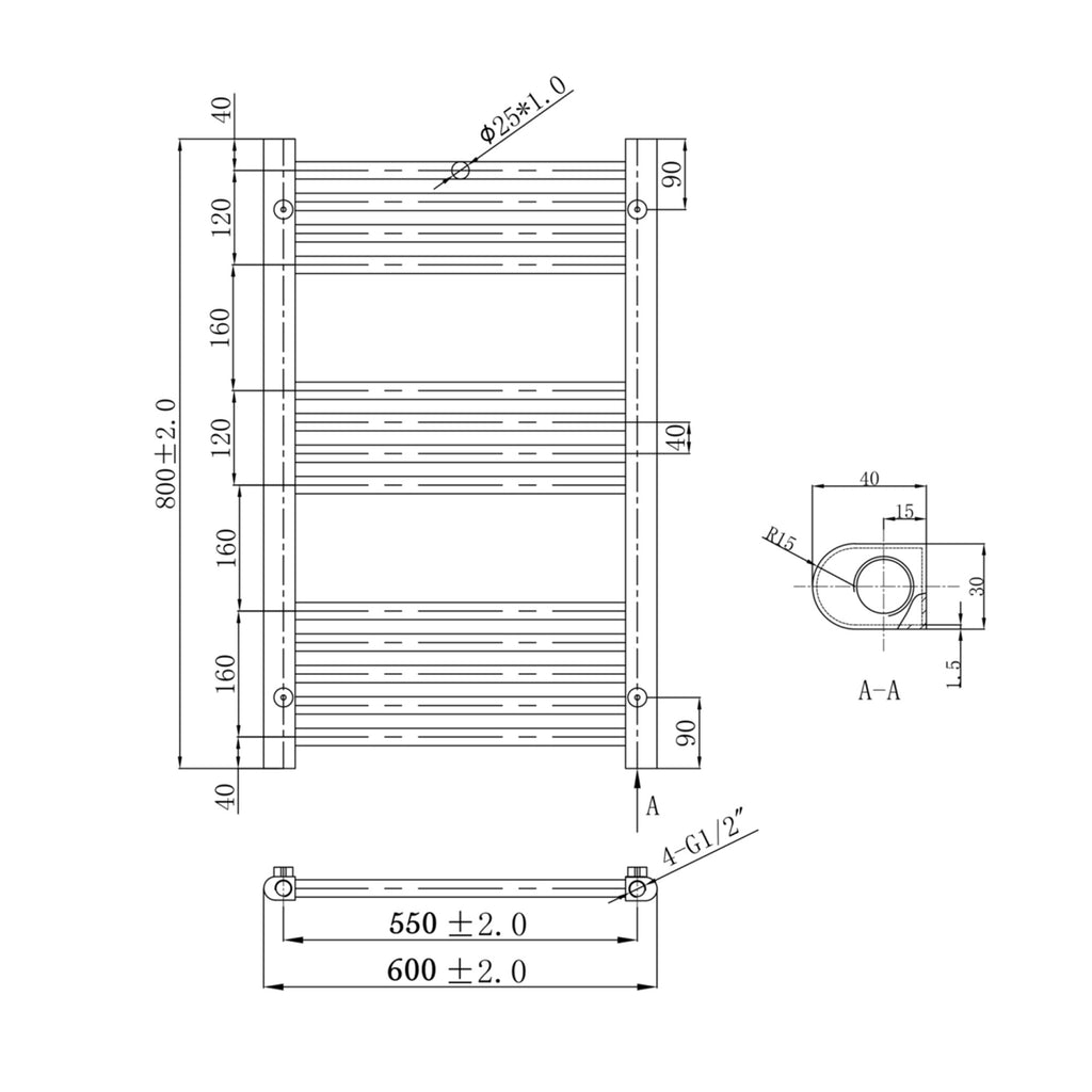 FNX Bathrooms VOS Brushed Brass Dual Fuel Towel Radiator - 800x600mm Ladder Rail for Luxury Bathrooms