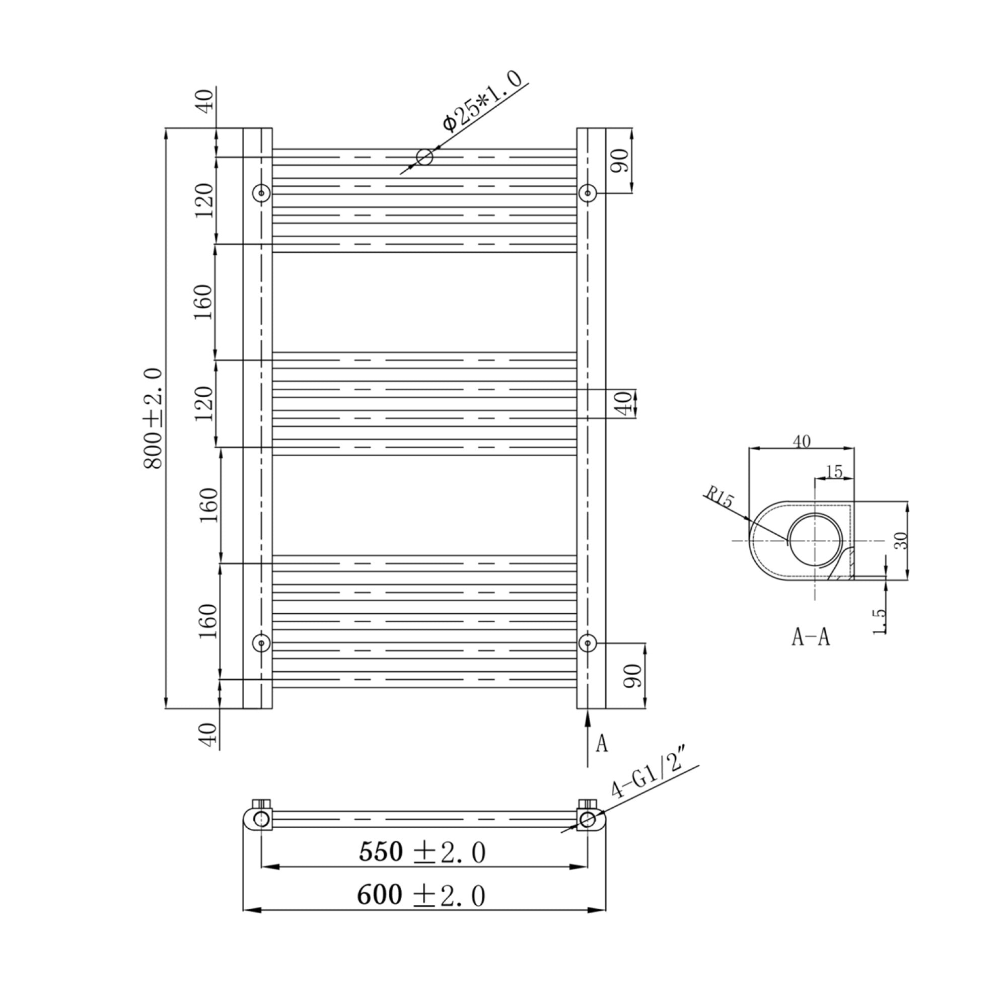 FNX Bathrooms VOS Brushed Brass Dual Fuel Towel Radiator - 800x600mm Ladder Rail for Luxury Bathrooms