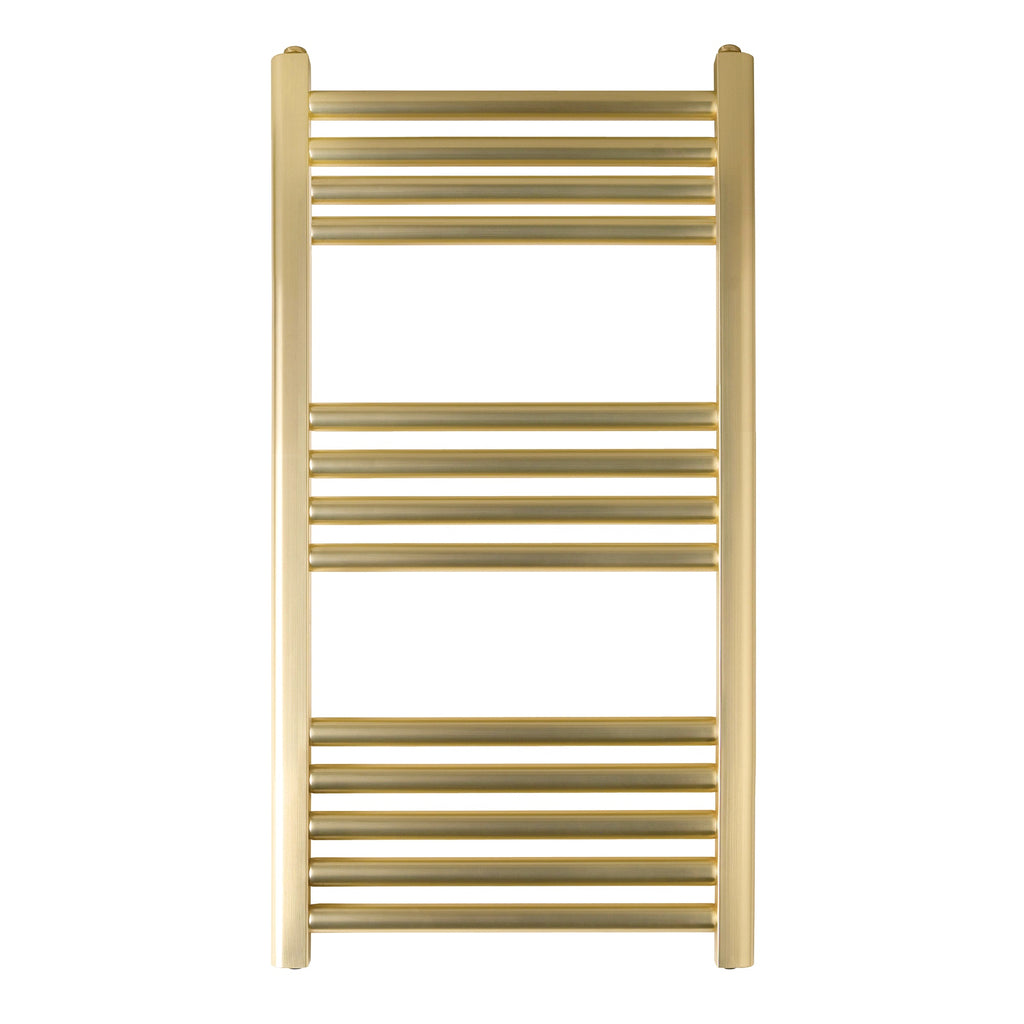 FNX Bathrooms Brushed Brass 1200x400mm Vertical Towel Radiator Ladder Rail Dual Fuel Compatible