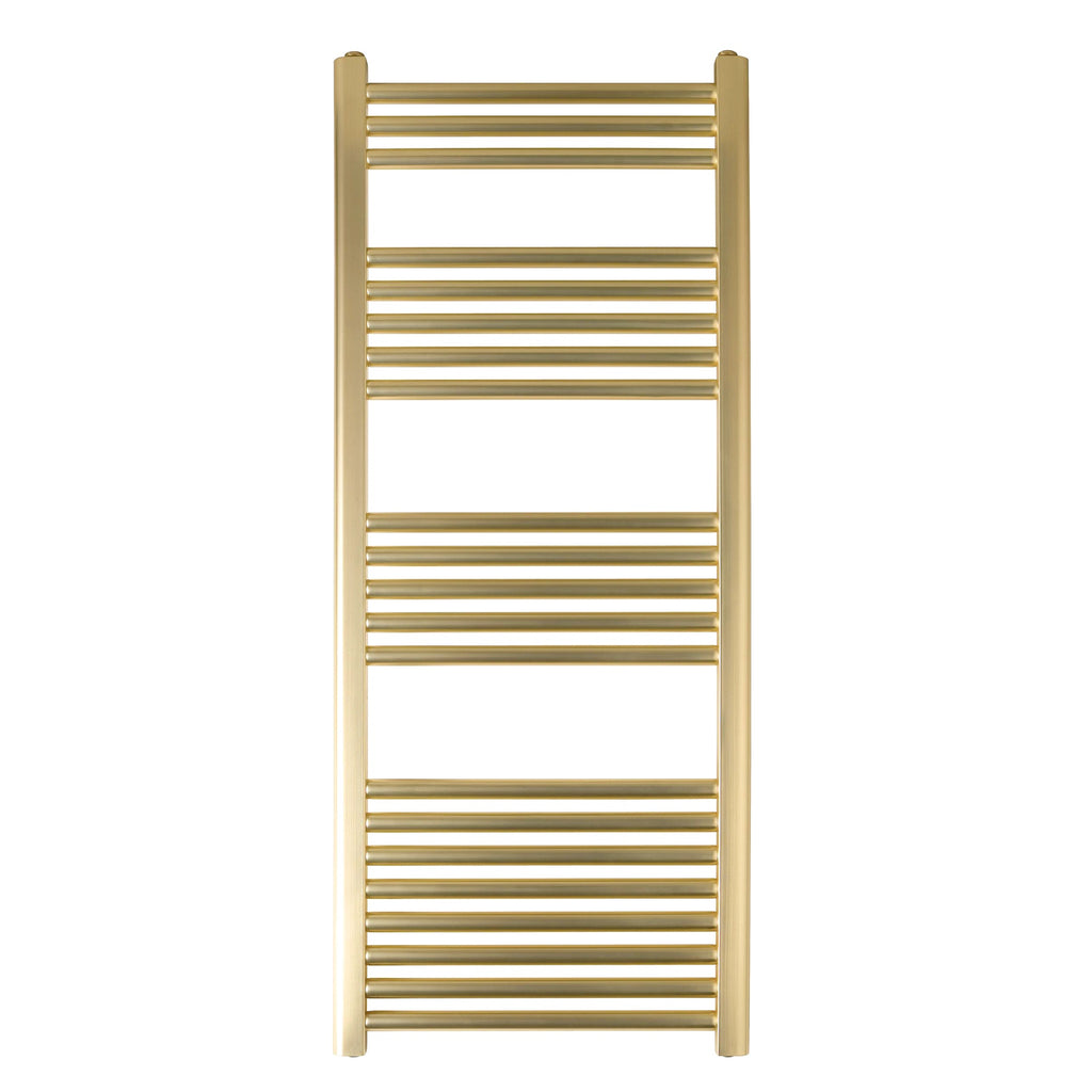 Luxury Brushed Brass 1200x500mm Towel Radiator - Modern Dual Fuel Bathroom Ladder Rail for Optimal Warmth & Style