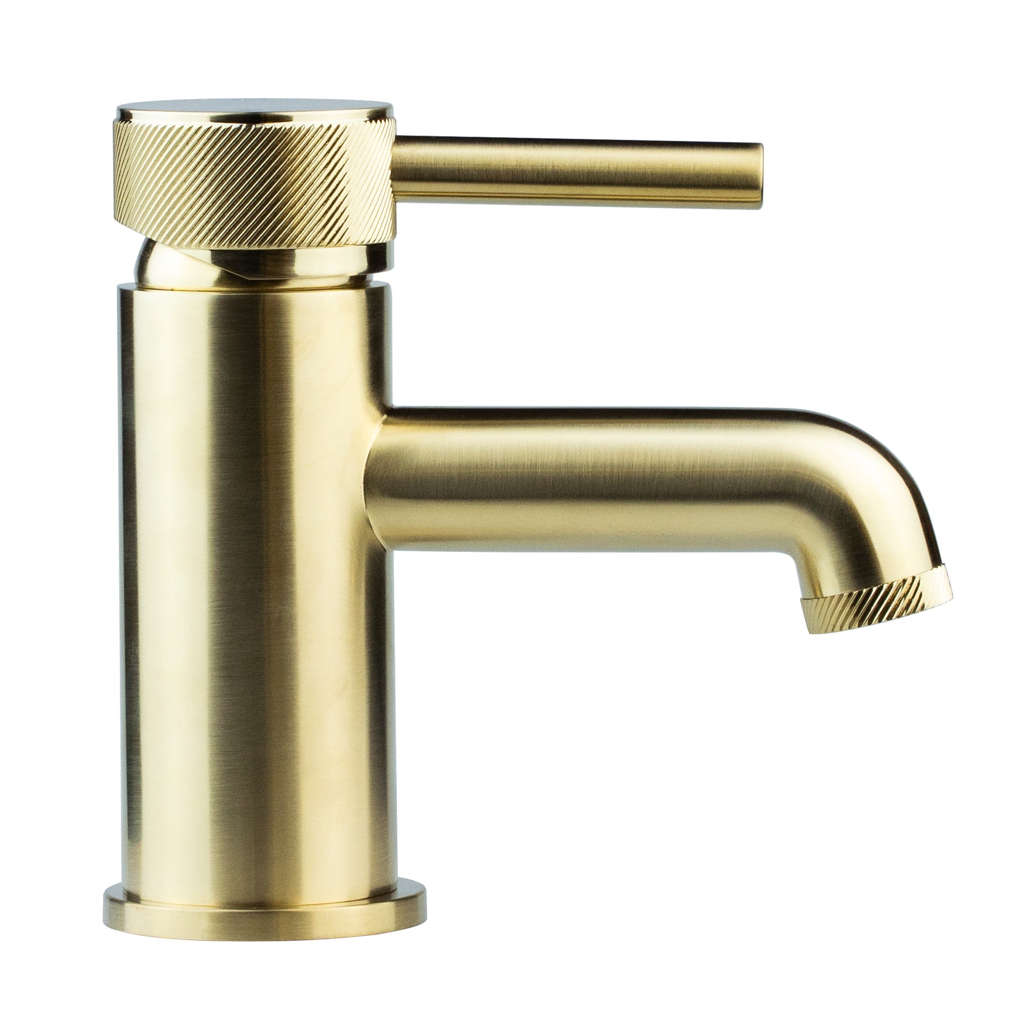 FNX Bathrooms Brushed Brass Basin Mono Mixer Tap with Knurled Peg Lever Handle - Luxury Design & Easy Fit