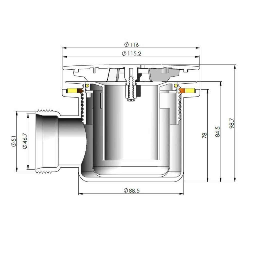 FNX Premium Brushed Brass Mega Flow Shower Tray Waste 90mm