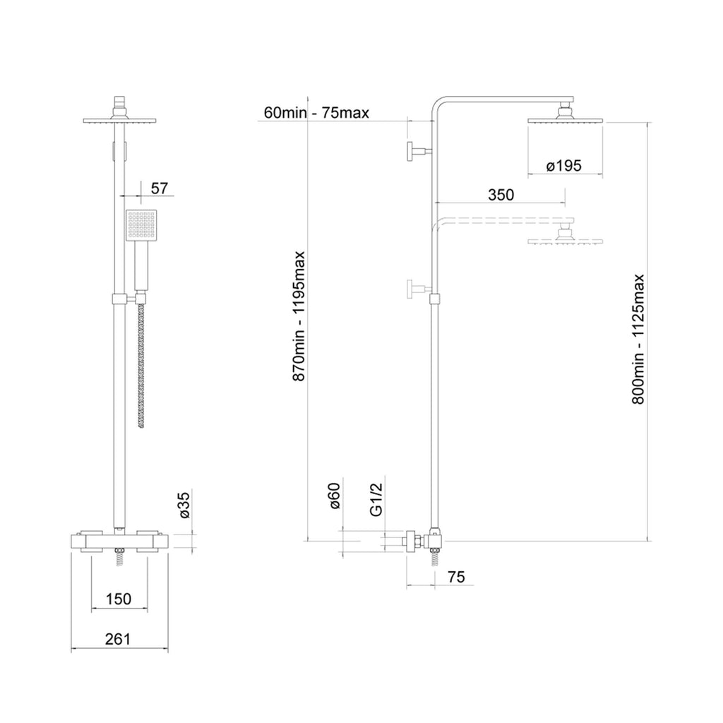Matt Black Shower Kit Thermostatic Rigid Riser Including 90mm Shower Tray Waste