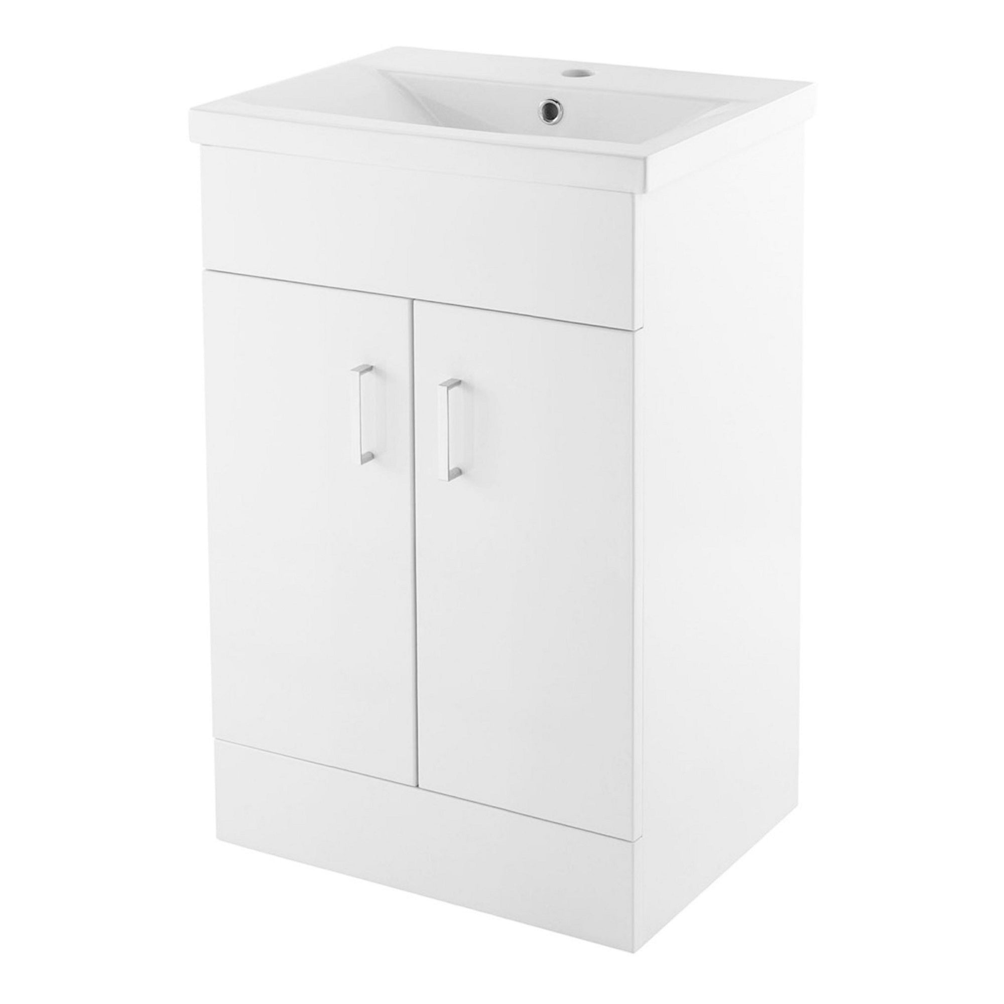 Modern 500mm Gloss White Two-Door Soft-Close Vanity Unit & Ceramic Basin with Tap & Waste Set