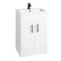 FNX Bathrooms 500mm Gloss White Freestanding Vanity Unit with Matt Black Tap & Handles