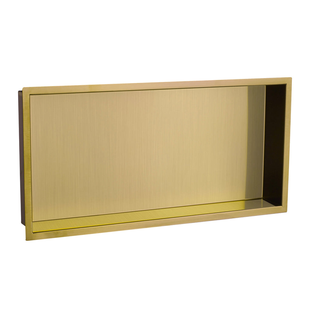Premium Solid Brass Recessed Shower Niche in Brushed Brass 300x600mm - Wet Room Storage Shelf