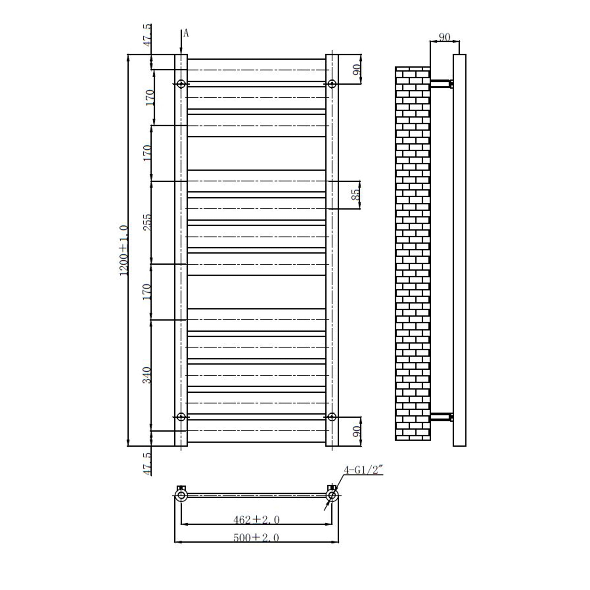 Brushed Brass 500 x 1200mm Towel Warmer Ladder Rail Radiator