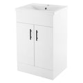 500mm White Gloss Bathroom Vanity Unit with Ceramic Basin & Soft-Close Doors, Black Handles