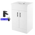 500mm White Gloss Cloakroom Vanity Unit & Basin Set with Matt Black Handles & Tap