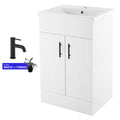 500mm White Cloakroom Vanity Unit & Basin Set with 2 Soft-Close Doors, Black Handles & Matt Black Mixer Tap
