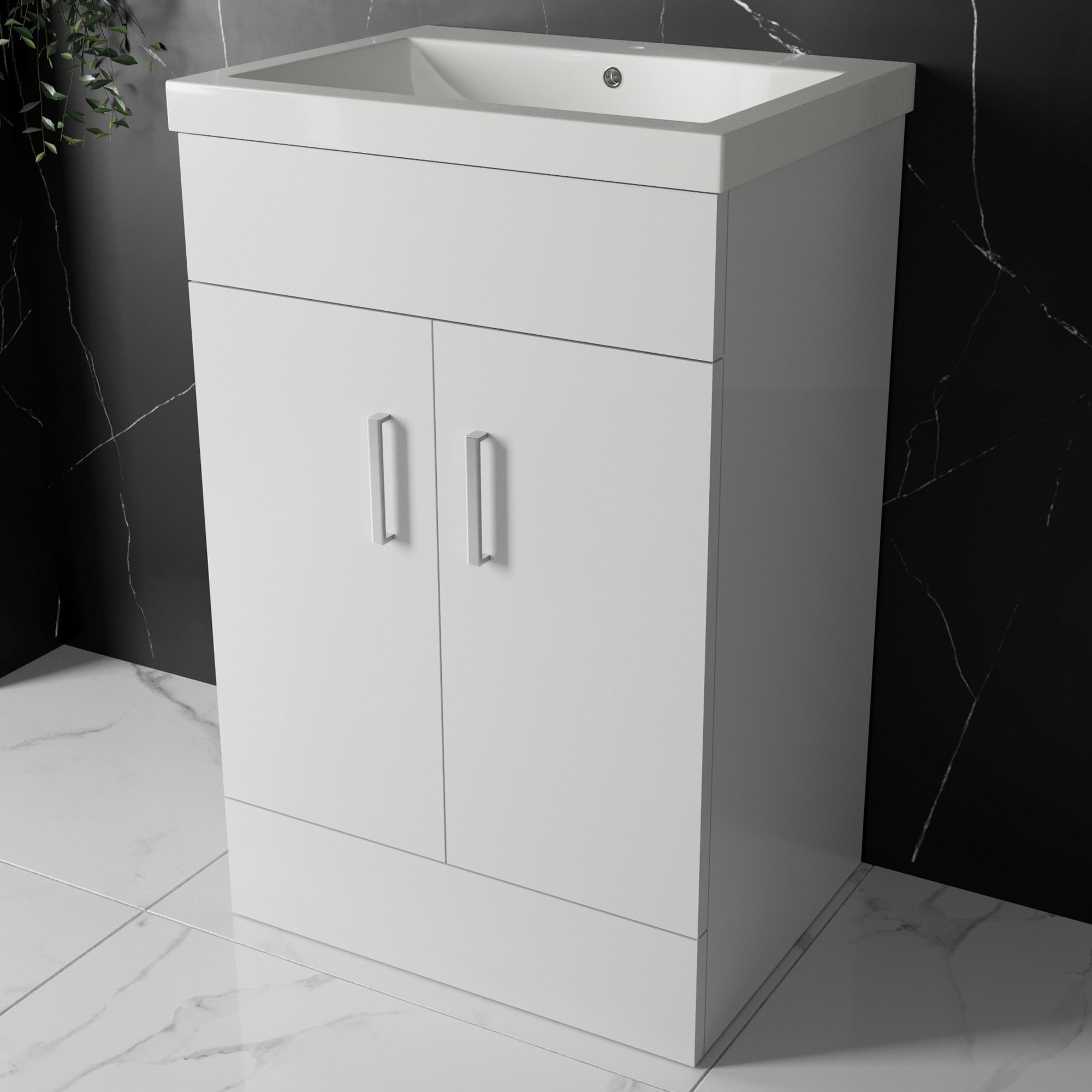 500mm Bathroom Floor Standing Vanity Unit & Basin Storage Cabinet with Soft Close Doors Gloss White