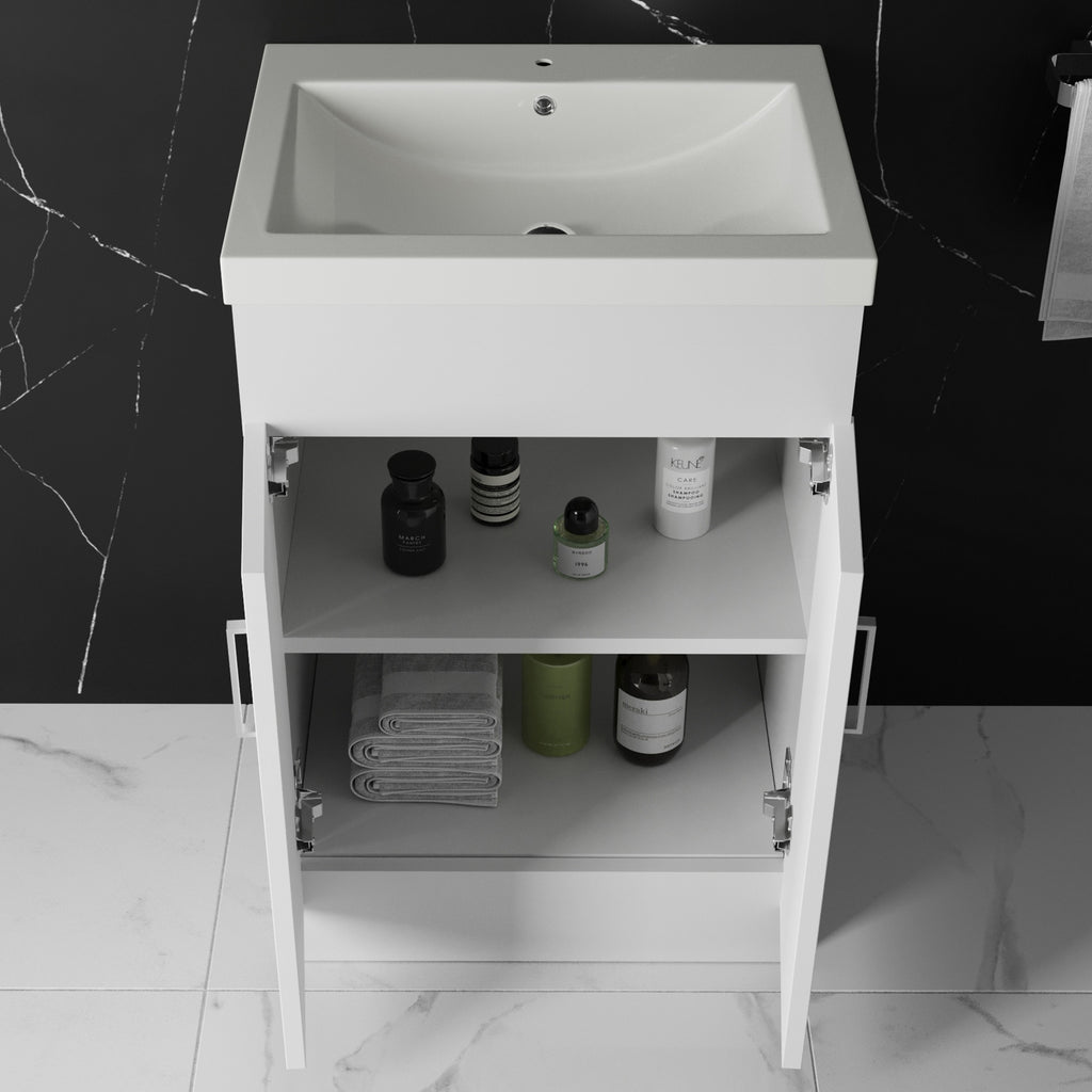 500mm Bathroom Floor Standing Vanity Unit & Basin Storage Cabinet with Soft Close Doors Gloss White
