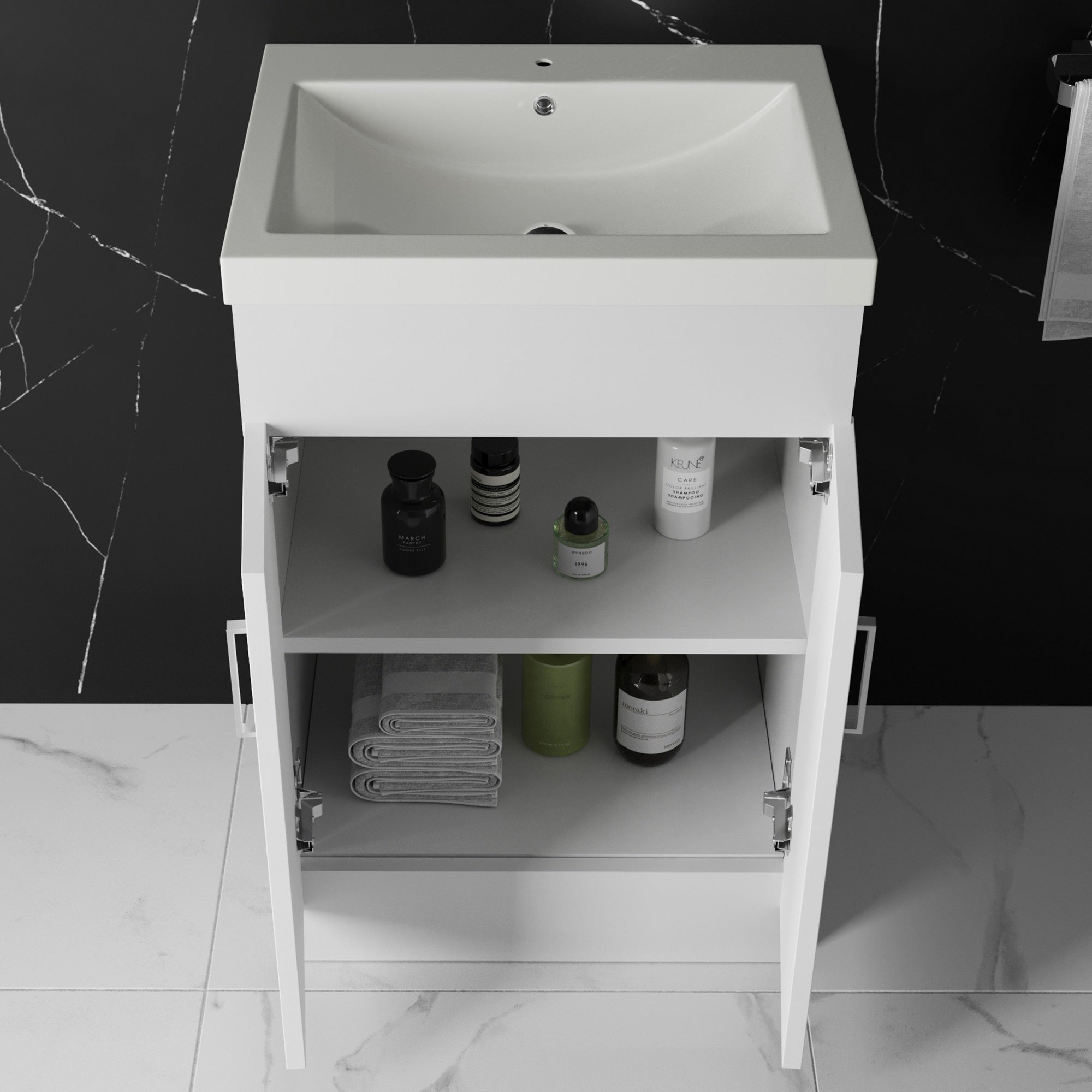 500mm Bathroom Floor Standing Vanity Unit & Basin Storage Cabinet with Soft Close Doors Gloss White