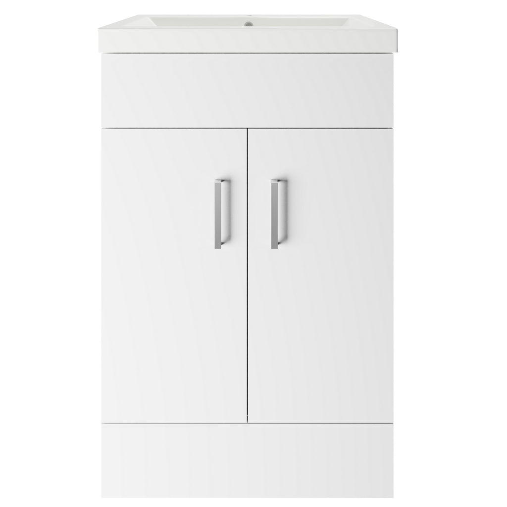 500mm Bathroom Floor Standing Vanity Unit & Basin Storage Cabinet with Soft Close Doors Gloss White