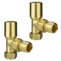 Angled Brushed Brass Round Manual Radiator Valves - 15mm x 1/2" Connections, Pair