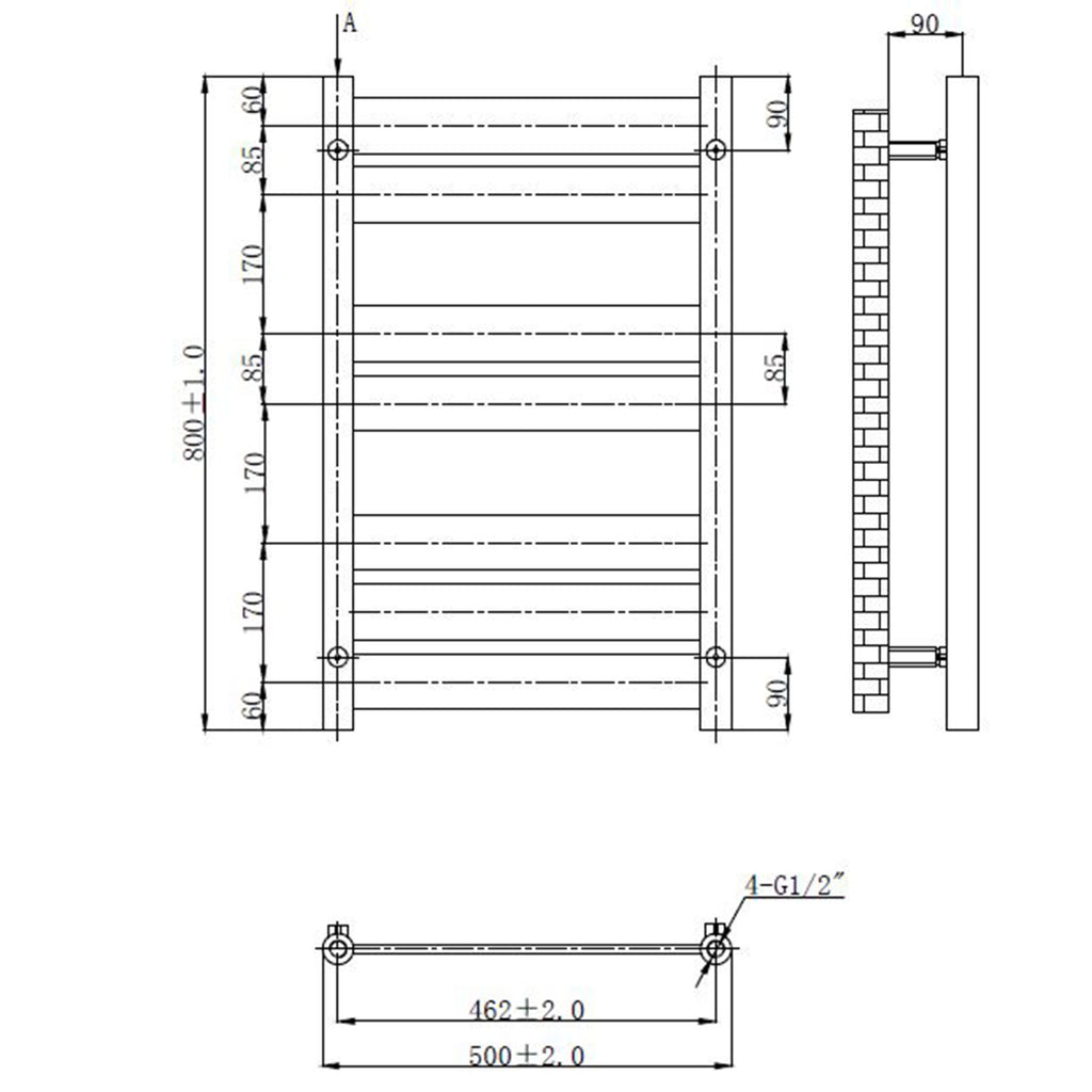 Brushed Brass 500 x 800mm Towel Warmer Ladder Rail Radiator