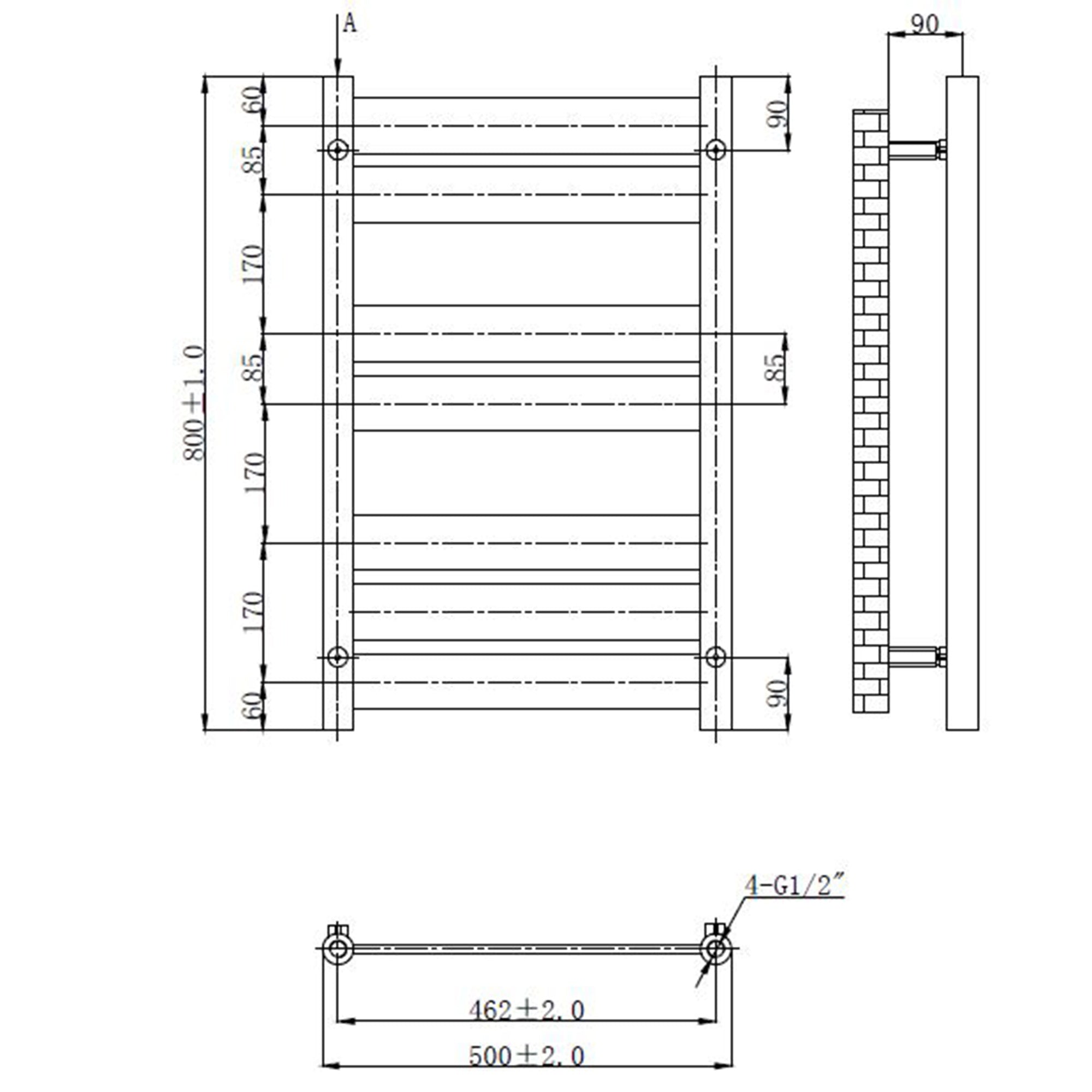 Brushed Brass 500 x 800mm Towel Warmer Ladder Rail Radiator