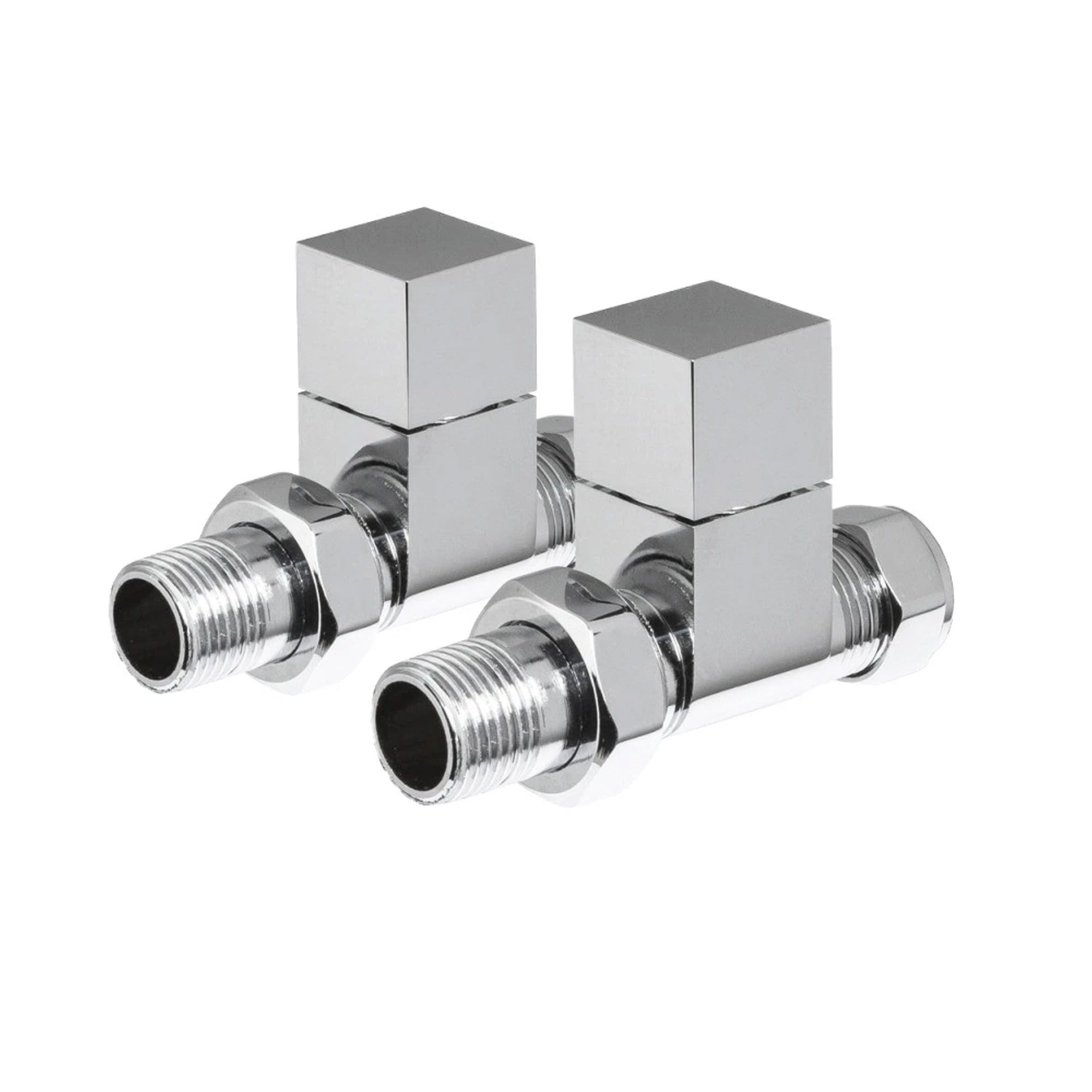 Luxury Angled Chrome Square Manual Radiator Valves (Pair) - Modern DIY Fit