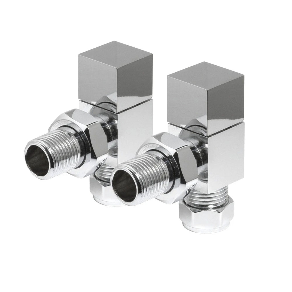 FNX Bathrooms Modern Straight Manual Radiator Valves, Square Polished Chrome, 15mm Pair