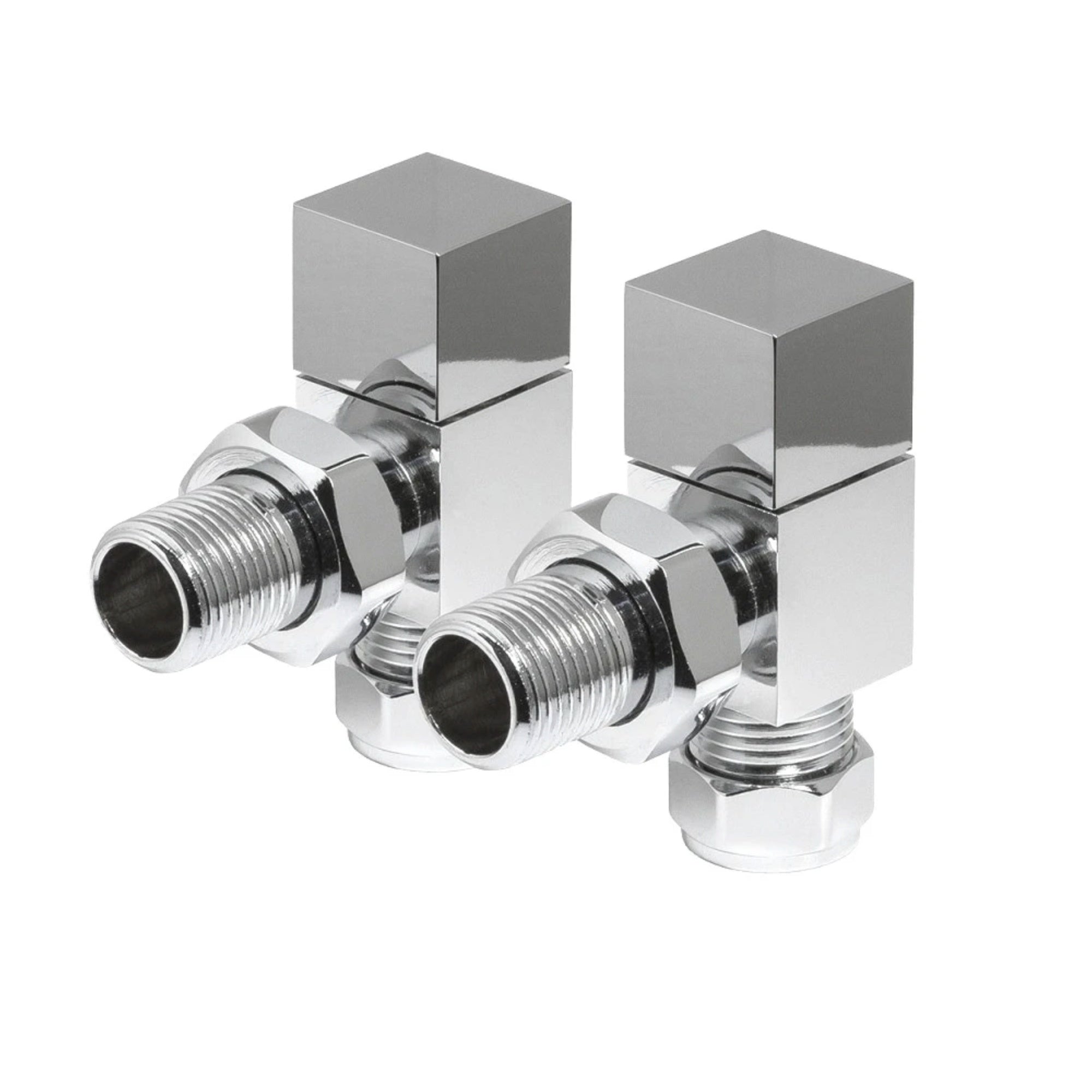 FNX Bathrooms Modern Straight Manual Radiator Valves, Square Polished Chrome, 15mm Pair