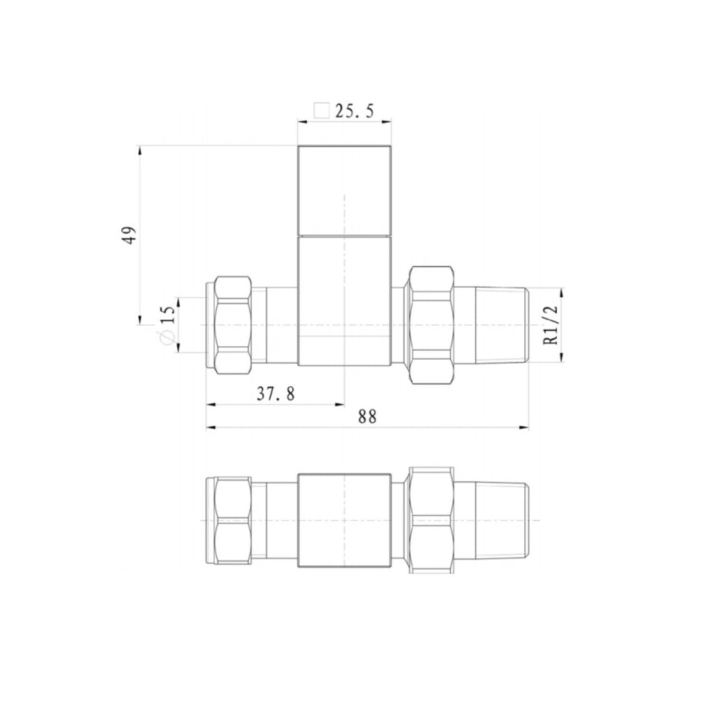 FNX Bathrooms Modern Straight Manual Radiator Valves, Square Polished Chrome, 15mm Pair