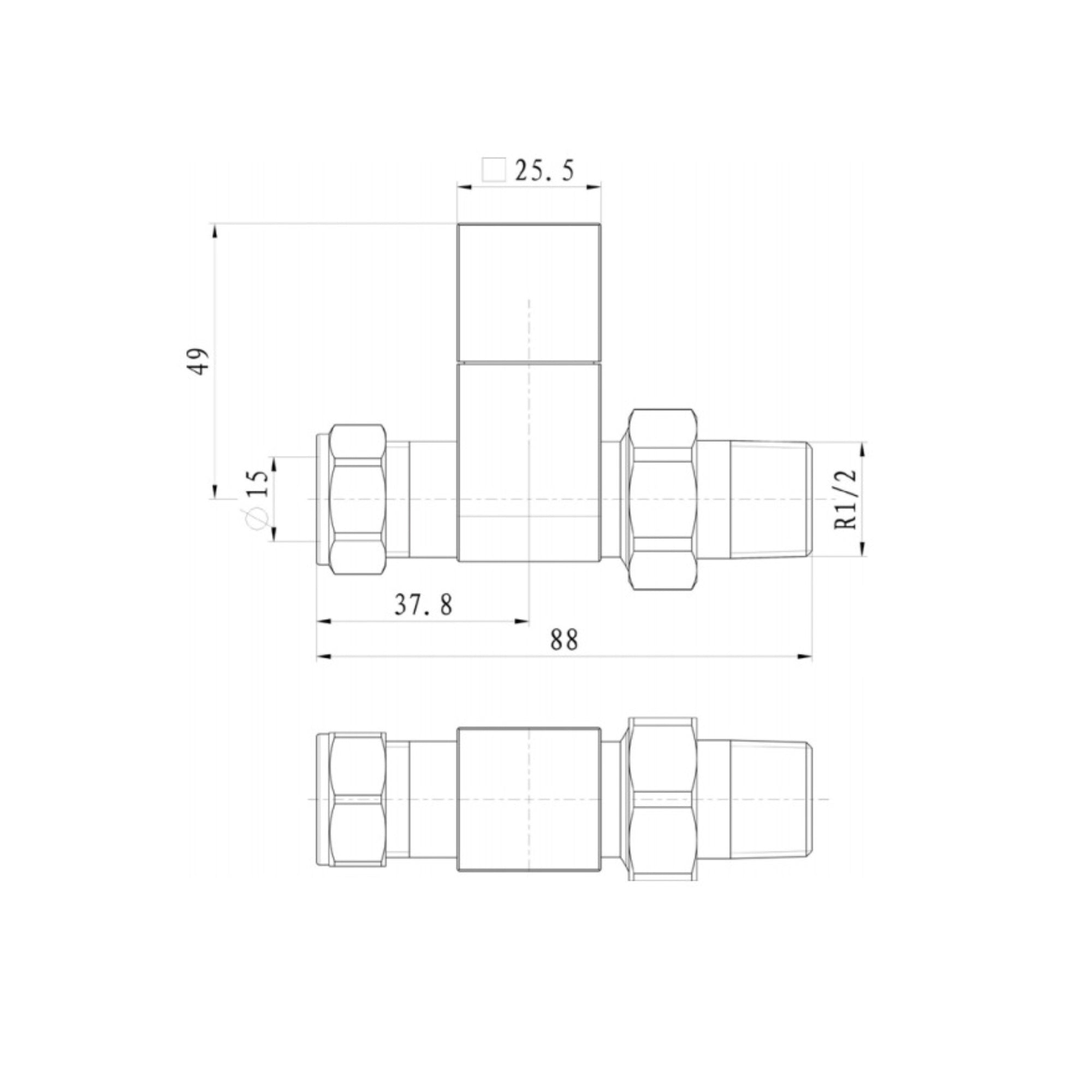 FNX Bathrooms Modern Straight Manual Radiator Valves, Square Polished Chrome, 15mm Pair